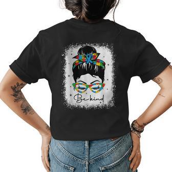 Be Kind Autism Messy Bun Autistic Girl Woman Autism Puzzle Womens Back Print T-shirt | Mazezy