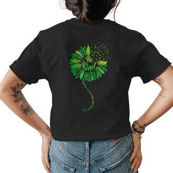 Be Kind Green Ribbon Sunflower Mental Health Awareness Womens Back Print T-shirt | Mazezy