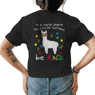Be Kind Llama Puzzle Piece Cool Autism Awareness Gift Womens Back Print T-shirt | Mazezy