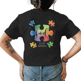 Be Kind Puzzle Pieces Cute Autism Awareness Womens Back Print T-shirt | Mazezy