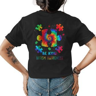 Be Kind Puzzle Pieces Tie Dye Autism Awareness Womens Back Print T-shirt | Mazezy