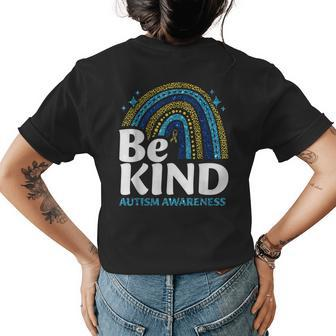 Be Kind Rainbow Autism Awareness Leopard Print Women Girls Womens Back Print T-shirt | Mazezy