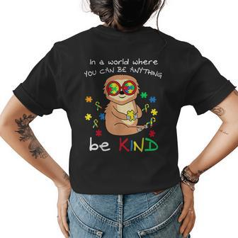 Be Kind Sloth Puzzle Piece Cool Autism Awareness Gift Womens Back Print T-shirt | Mazezy