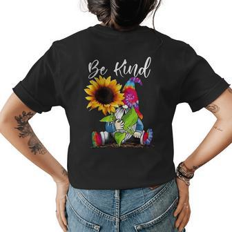 Be Kind Tie Dye Gnome With Sunflower For Lovers Womens Back Print T-shirt | Mazezy