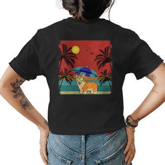 Beach Coconut Tree Retro Graphic Welsh Corgi Lovers Summer Womens Back Print T-shirt | Mazezy