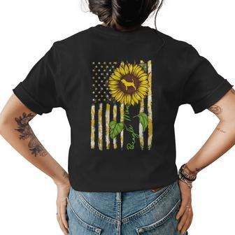 Beagle Mom Sunflower American Flag Dog Lover Gift Womens Back Print T-shirt | Mazezy