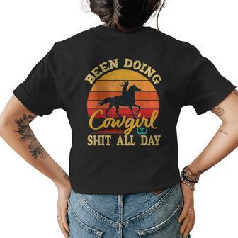 Been Doing Cowboy Shit All Day Retro Vintage Funny Cowgirl Womens Back Print T-shirt | Mazezy