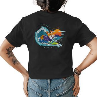 Big Wave Surfing Welsh Corgi Mom Dog Lover Beach Design Womens Back Print T-shirt | Mazezy