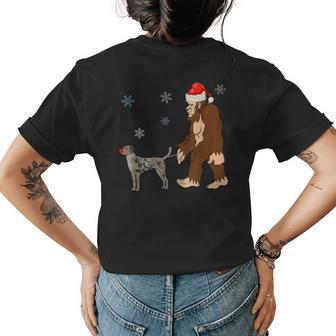 Bigfoot Santa Hat Walking Catahoula Leopard Dog Dog Red Nose Womens Back Print T-shirt | Mazezy