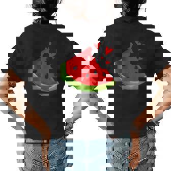 Bitten Watermelon Heart Fun Watermelons Fruit Lover Graphic Womens Back Print T-shirt | Mazezy