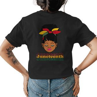 Black Women Messy Bun Junenth Indepedence Day 2023 Womens Back Print T-shirt | Mazezy
