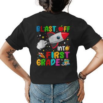Blast Off Into First Grade Rocket Outer Space Back To School Womens Back Print T-shirt - Monsterry DE