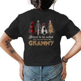 Blessed To Be Called Grammy Leopard Red Plaid Buffalo Xmas Womens Back Print T-shirt | Mazezy