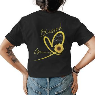 Blessed To Be Called Grammy Sunflower Heart Womens Back Print T-shirt | Mazezy