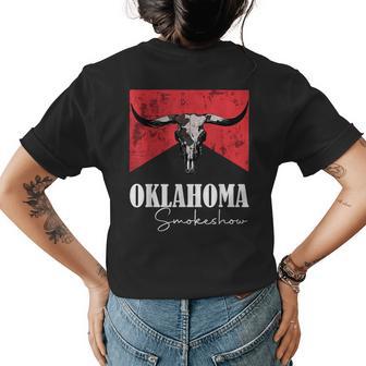 Boho Bull Skull Cow | Oklahoma Smokeshow Western Country Womens Back Print T-shirt - Thegiftio UK