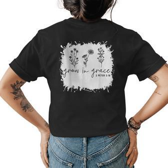 Boho Style Grow In Grace Succulent Plant Faith Christian Faith Funny Gifts Womens Back Print T-shirt | Mazezy
