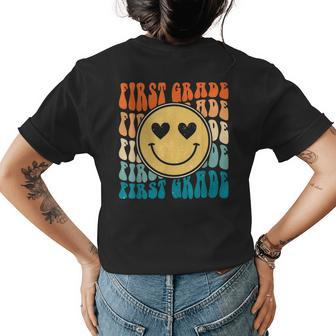 Boho Vintage Retro Groovy Smile 1St First Grade Teacher Womens Back Print T-shirt - Monsterry DE