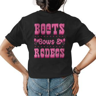 Boots Bows And Rodeos Cowgirl Barrel Racing Roping Womens Back Print T-shirt | Mazezy