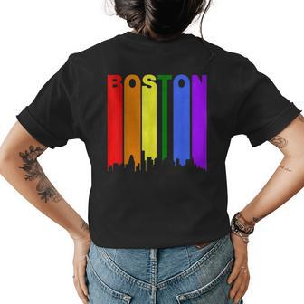 Boston Massachusetts Lgbtq Gay Pride Rainbow Skyline Womens Back Print T-shirt | Mazezy