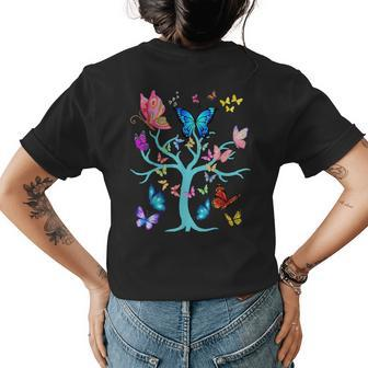 Butterfly Lovers Butterflies Circle Around The Tree Design Womens Back Print T-shirt - Seseable
