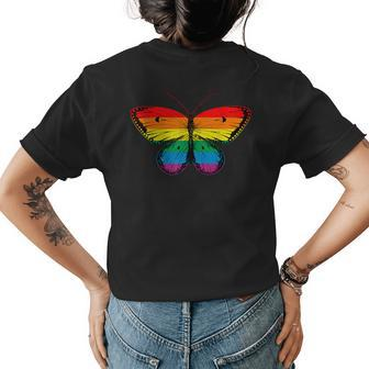 Butterfly Rainbow Print Rainbow Butterfly Womens Back Print T-shirt - Seseable