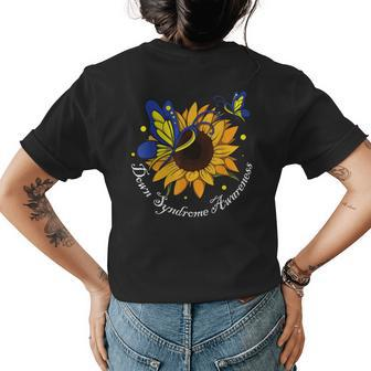 Butterfly Sunflower World Down Syndrome Awareness Day Womens Back Print T-shirt