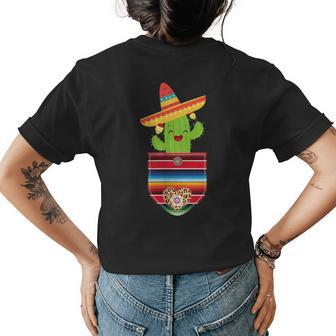 Cactus Blanket Pocket Serape Mexican Gift Cinco De Mayo Womens Back Print T-shirt | Mazezy