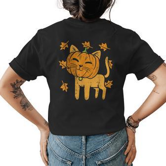 Cat Pumpkin Cute Halloween Fall Autumn Thanksgiving Animal Halloween Womens T-shirt Back Print | Mazezy