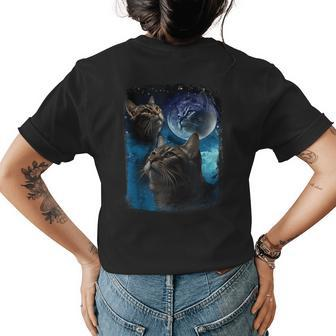 Cats Howl At Moon Funny Vintage Three Cat Howling Wolf Meme Womens Back Print T-shirt | Mazezy