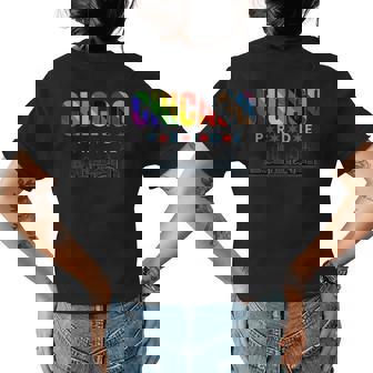 Chicago Gay Pride Rainbow Skyline Womens Back Print T-shirt | Mazezy