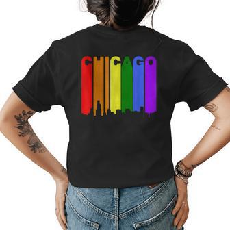 Chicago Illinois Lgbtq Gay Pride Rainbow Skyline Womens Back Print T-shirt | Mazezy