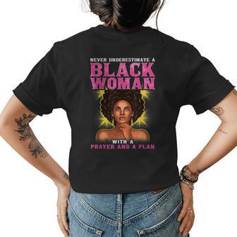 Christian Never Underestimate Black Woman Prayer Plan Womens Back Print T-shirt - Seseable