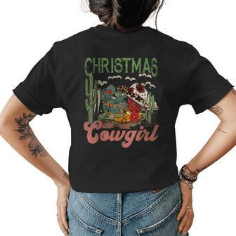 Christmas Cowgirl Western Christmas Cowboy Christmas Boots Womens Back Print T-shirt | Mazezy