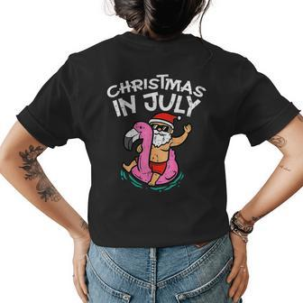 Christmas In July Santa Flamingo Funny Summer Vacation Beach Flamingo Funny Gifts Womens Back Print T-shirt | Mazezy
