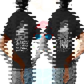 Christmas In July Santa Hat Sunglasses Summer Celebration Summer Funny Gifts Womens Back Print T-shirt | Mazezy