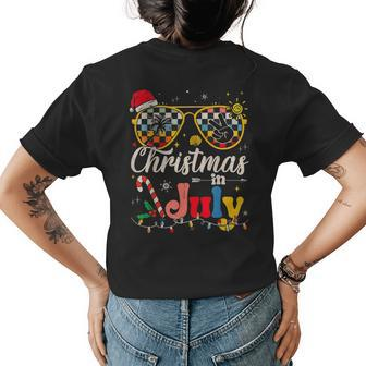 Christmas In July Santa Hat Sunglasses Summer Vacation Vacation Funny Gifts Womens Back Print T-shirt | Mazezy
