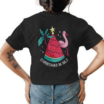 Christmas In July Watermelon Flamingo Xmas Tree Summer Gifts Flamingo Funny Gifts Womens Back Print T-shirt | Mazezy