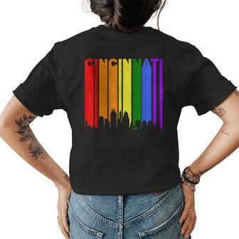 Cincinnati Ohio Lgbtq Gay Pride Rainbow Skyline Womens Back Print T-shirt | Mazezy