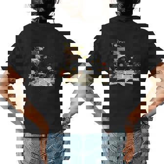 Coffee Kitty Cat And Book Lover Reader Gifts Books Reading Reading Funny Designs Funny Gifts Womens Back Print T-shirt | Mazezy