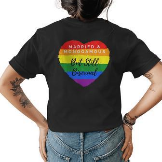 Cool Pride Married But Still Bisexual Rainbow Heart Womens Back Print T-shirt | Mazezy
