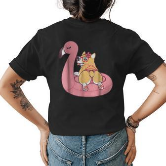 Corgi Butt Dog Bikini Pink Flamingo Float Funny Gift T Womens Back Print T-shirt | Mazezy