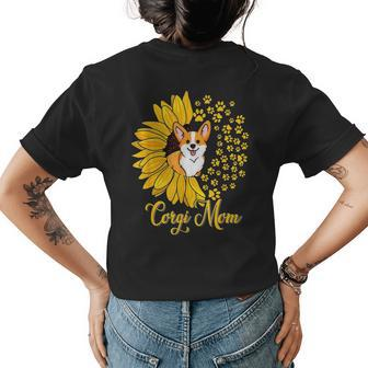 Corgi Mom Cute Corgi Dog Sunflower Happy Mothers Day Womens Back Print T-shirt | Mazezy
