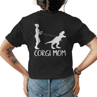 Corgi Mom Dog Dinosaur Mothers Day Corgi Mama Womens Back Print T-shirt | Mazezy
