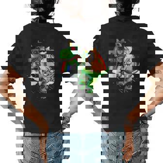 Corgi Riding T Rex Dinosaur Funny Space Galaxy Rainbow Welsh Womens Back Print T-shirt | Mazezy