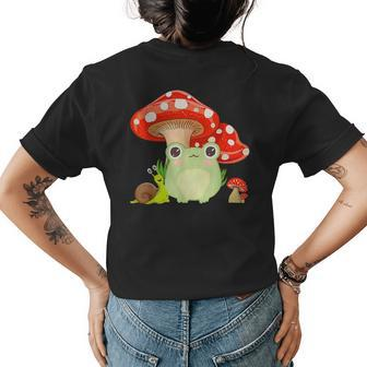 Cottagecore Aesthetic Frog Snail Mushroom Kids N Girls Womens Back Print T-shirt - Seseable