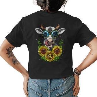 Cow Sunflowers Hippie Funny Farm Animal Peace Floral Women Womens Back Print T-shirt | Mazezy