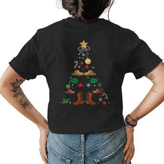 Cowboy Christmas Tree Boots Cowgirl Xmas Western West Gift Womens Back Print T-shirt | Mazezy
