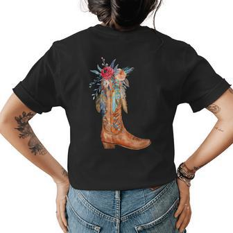 Cowgirl Boots Watercolor Floral Country Girls Southern Gals Womens Back Print T-shirt | Mazezy DE