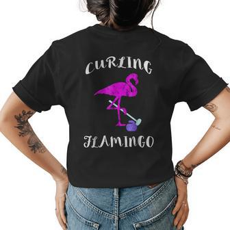 Curling Flamingo Exotic Birds Curler Winter Sport Womens Back Print T-shirt | Mazezy