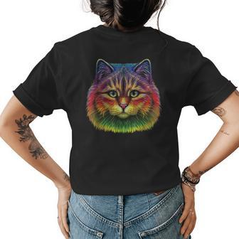 Cute Colorful Cat Head For Lovers Of Cats Kitty Kitten Owner Womens Back Print T-shirt - Thegiftio UK